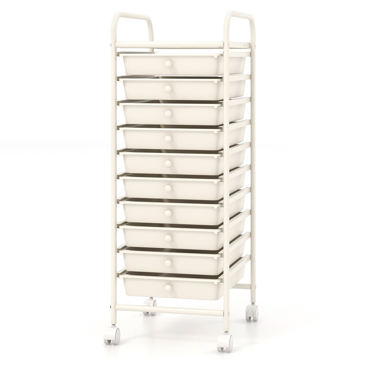 10 Drawer Rolling Storage Cart Organizer with Wheels Plastic Drawers Steel Frame Mobile Utility Cart for Home Office Craft Classroom Storage Use